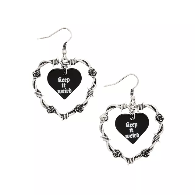 Keep It Weird Dangle Heart Earrings - Morbid at Spencer's