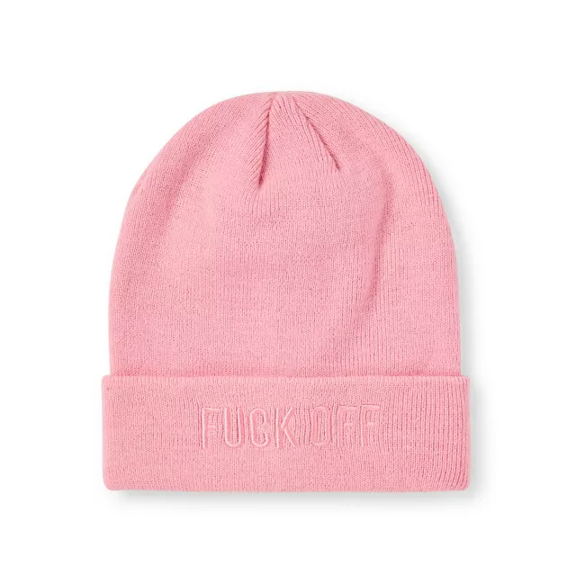Pink Fuck Off Embroidered Beanie Hat at Spencer's