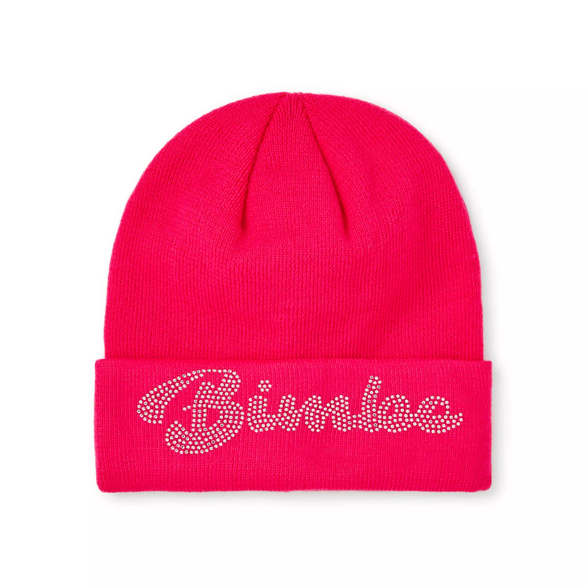 Neon Pink Rhinestone Bimbo Beanie Hat