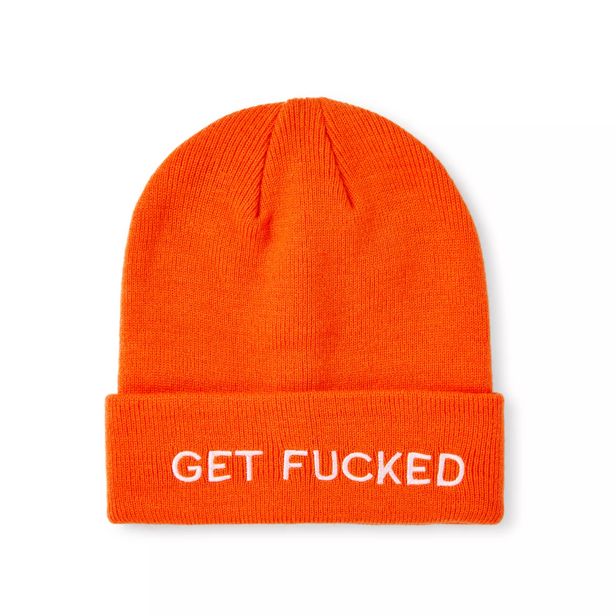 Orange Get Fucked Cuff Beanie Hat at Spencer's