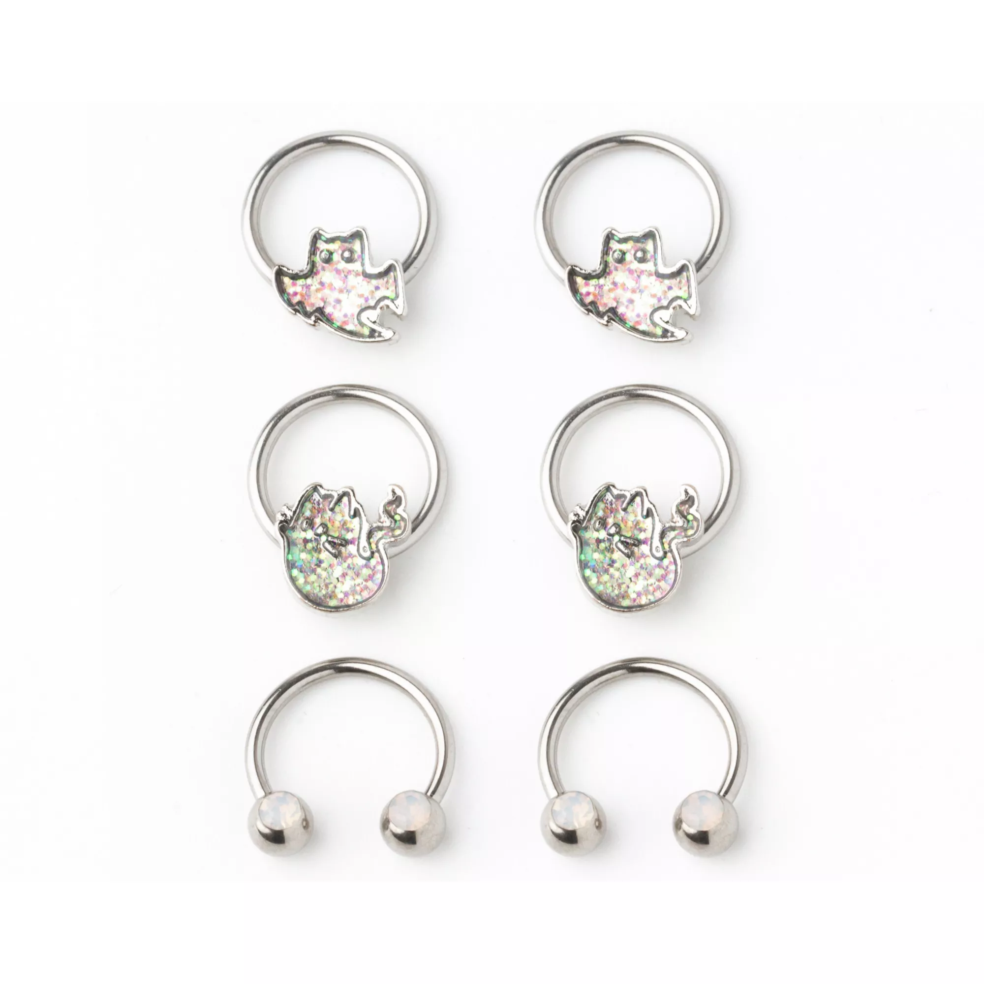 Multi-Pack Ghost Captive and Horseshoe Rings 3 Pack - 16 Gauge at Spencer's