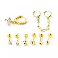Multi-Pack Goldtone CZ Cartilage Pins and Hoops 8 Pack - 18 Gauge at Spencer's