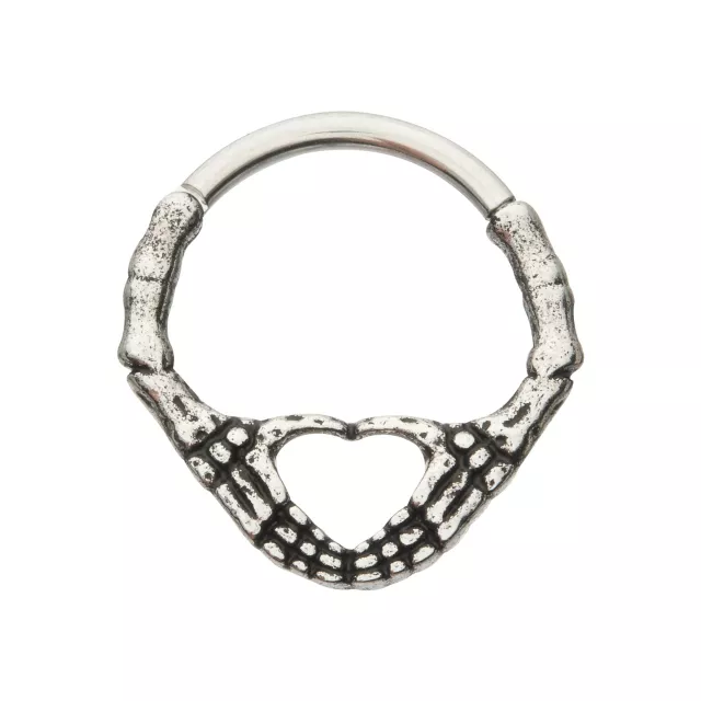Skeleton Hand Heart Septum Ring - 16 Gauge at Spencer's
