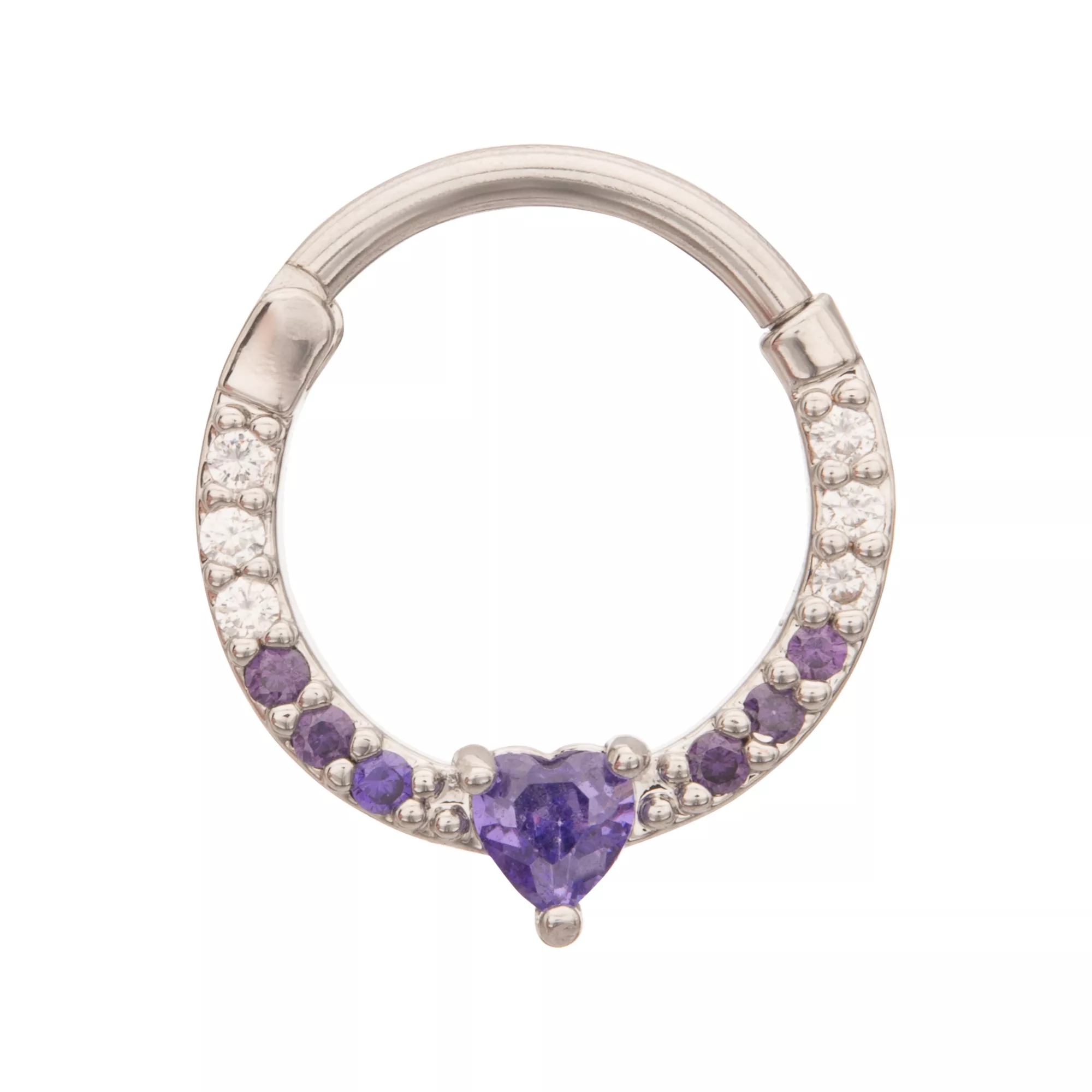 Purple CZ Heart Hinge Septum Ring - 16 Gauge at Spencer's