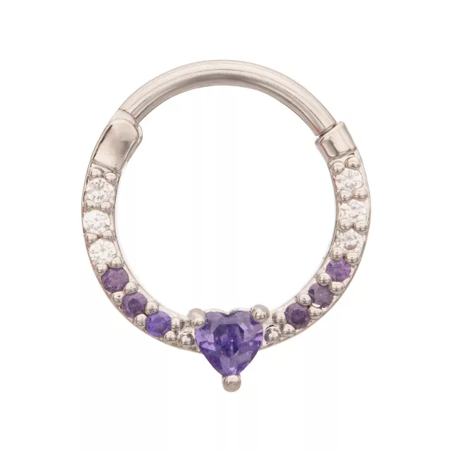 Purple CZ Heart Hinge Septum Ring - 16 Gauge at Spencer's