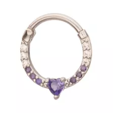 Purple CZ Heart Hinge Septum Ring - 16 Gauge at Spencer's