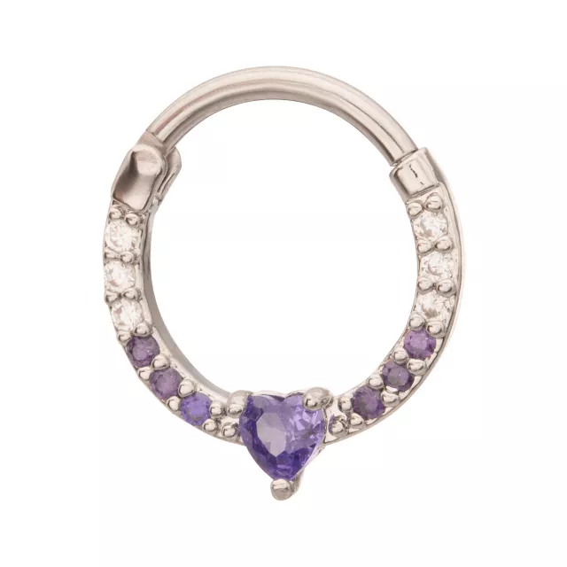 Purple CZ Heart Hinge Septum Ring - 16 Gauge at Spencer's