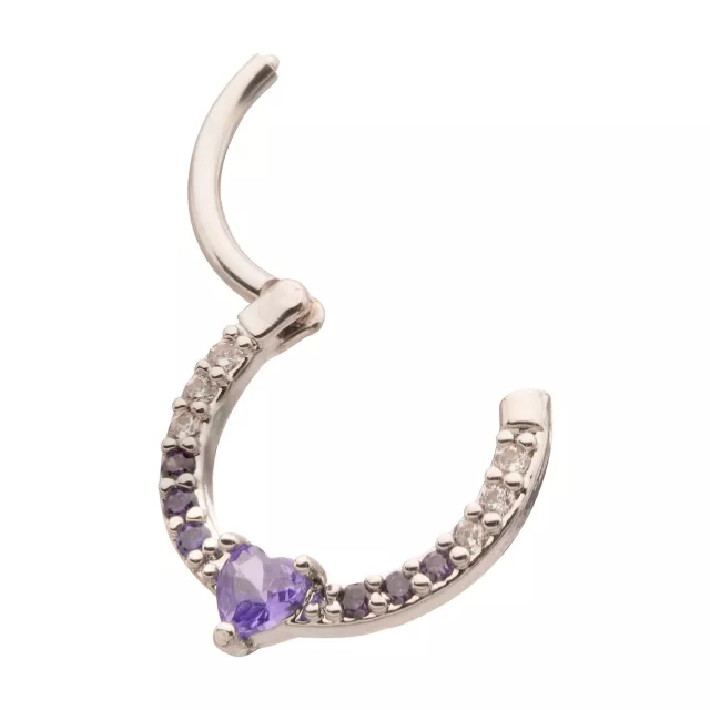 Purple CZ Heart Hinge Septum Ring - 16 Gauge at Spencer's