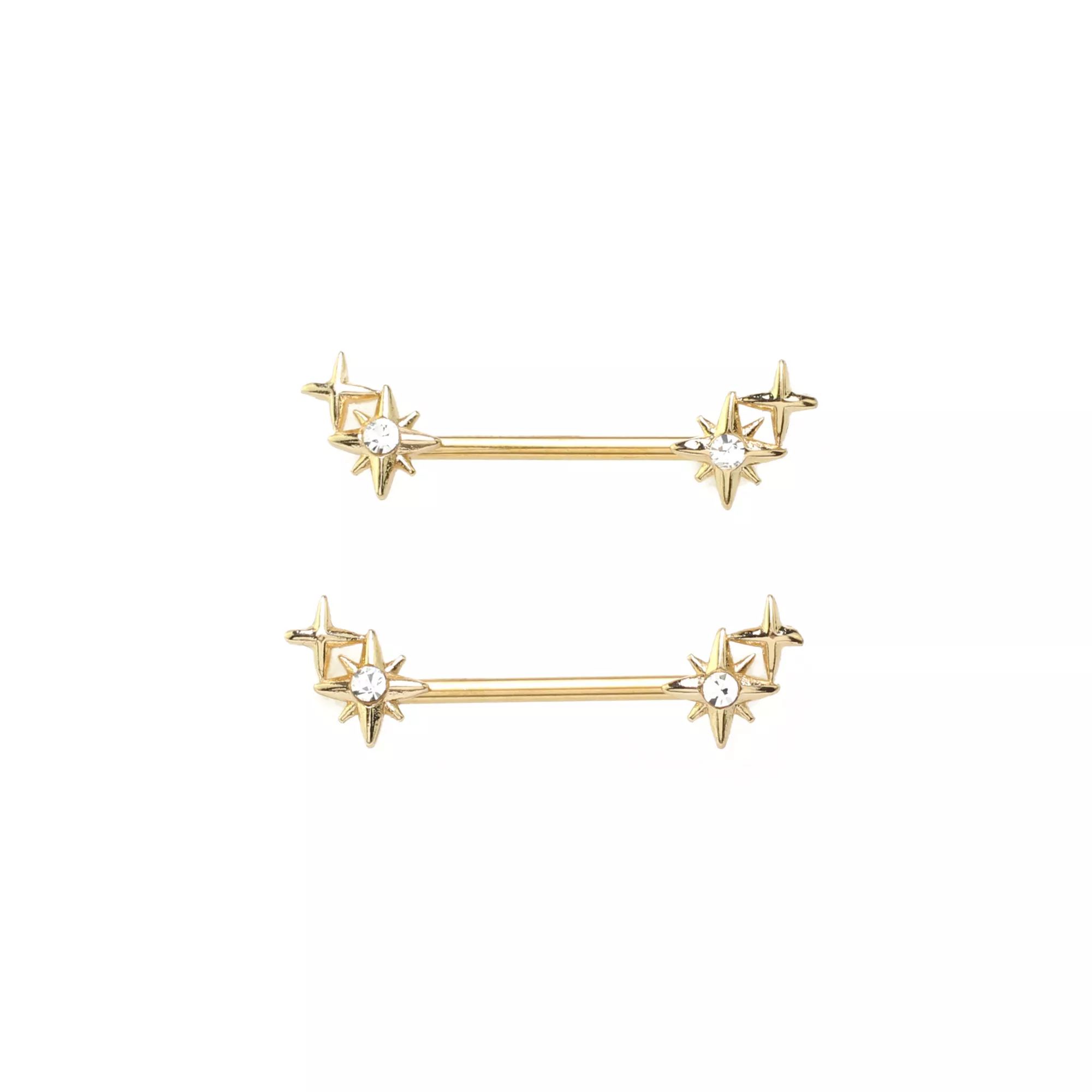 Goldtone Star Nipple Barbells - 14 Gauge