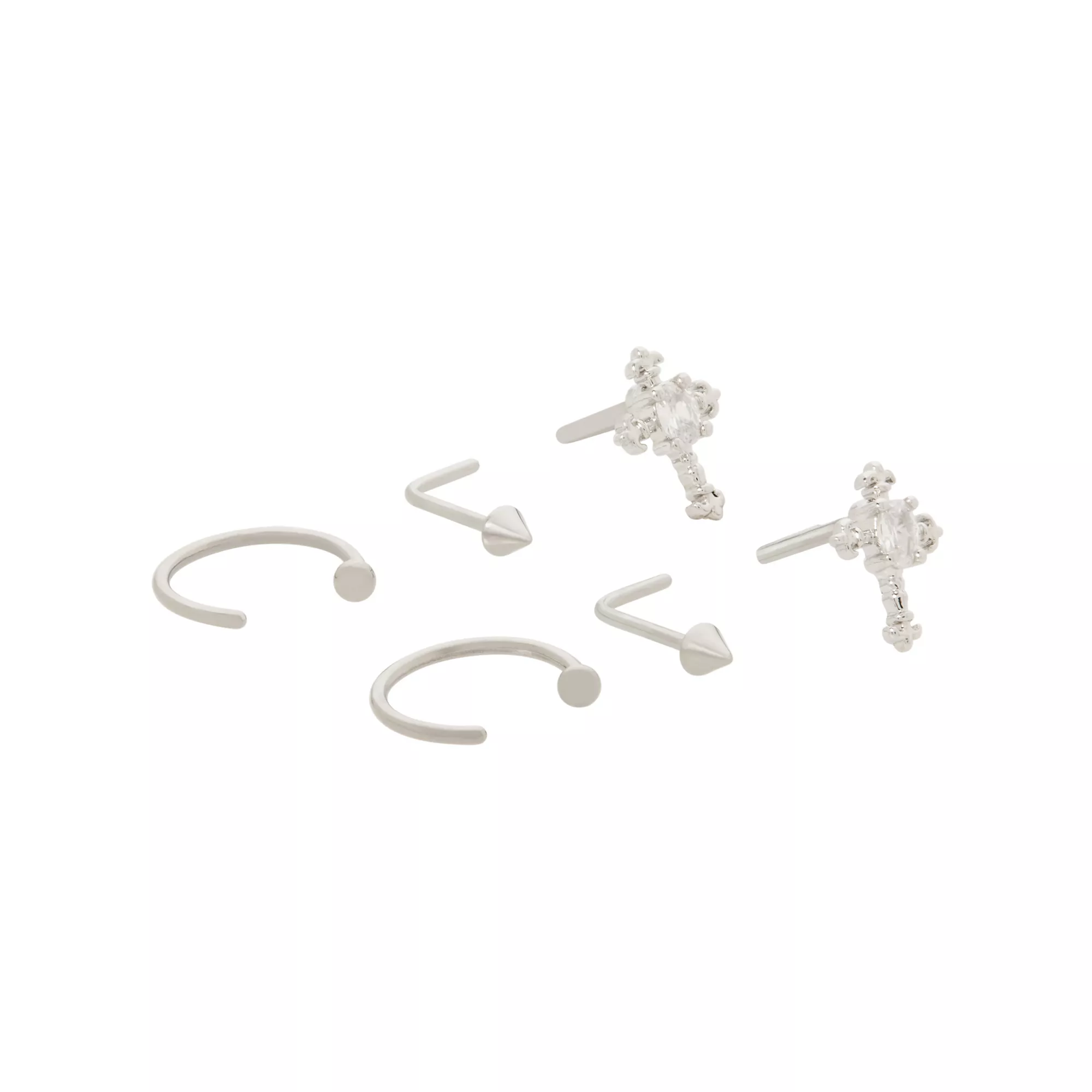 Multi-Pack Titanium CZ Cross L-Bend Nose Pins and Half Hoops 6 Pack - 20 Gauge at Spencer's