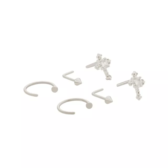 Multi-Pack Titanium CZ Cross L-Bend Nose Pins and Half Hoops 6 Pack - 20 Gauge at Spencer's