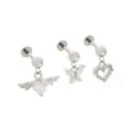 Multi-Pack Titanium CZ Heart Cartilage Studs 3 Pack - 16 Gauge at Spencer's