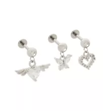 Multi-Pack Titanium CZ Heart Cartilage Studs 3 Pack - 16 Gauge at Spencer's