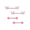 Multi-Pack Pink Butterfly Nipple Barbells 2 Pairs - 14 Gauge at Spencer's