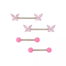 Multi-Pack Pink Butterfly Nipple Barbells 2 Pairs - 14 Gauge at Spencer's