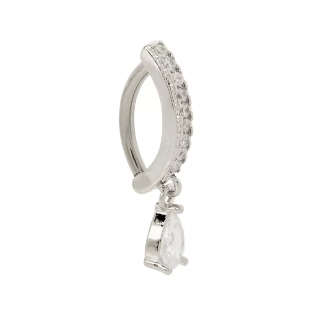 CZ Teardrop Titanium Belly Ring - 14 Gauge