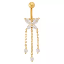 Titanium Gold CZ Butterfly Dangle Belly Ring - 14 Gauge at Spencer's