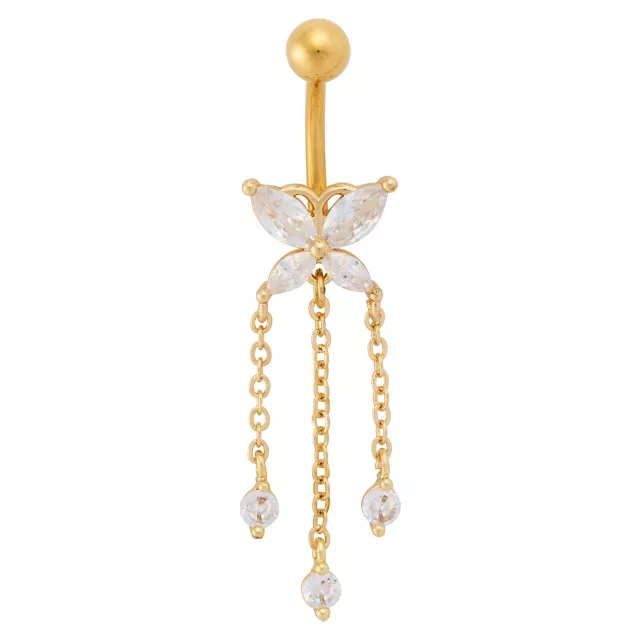 Titanium Gold CZ Butterfly Dangle Belly Ring - 14 Gauge at Spencer's