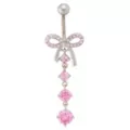 CZ Clear and Pink Titanium Dangle Belly Ring - 14 Gauge at Spencer's