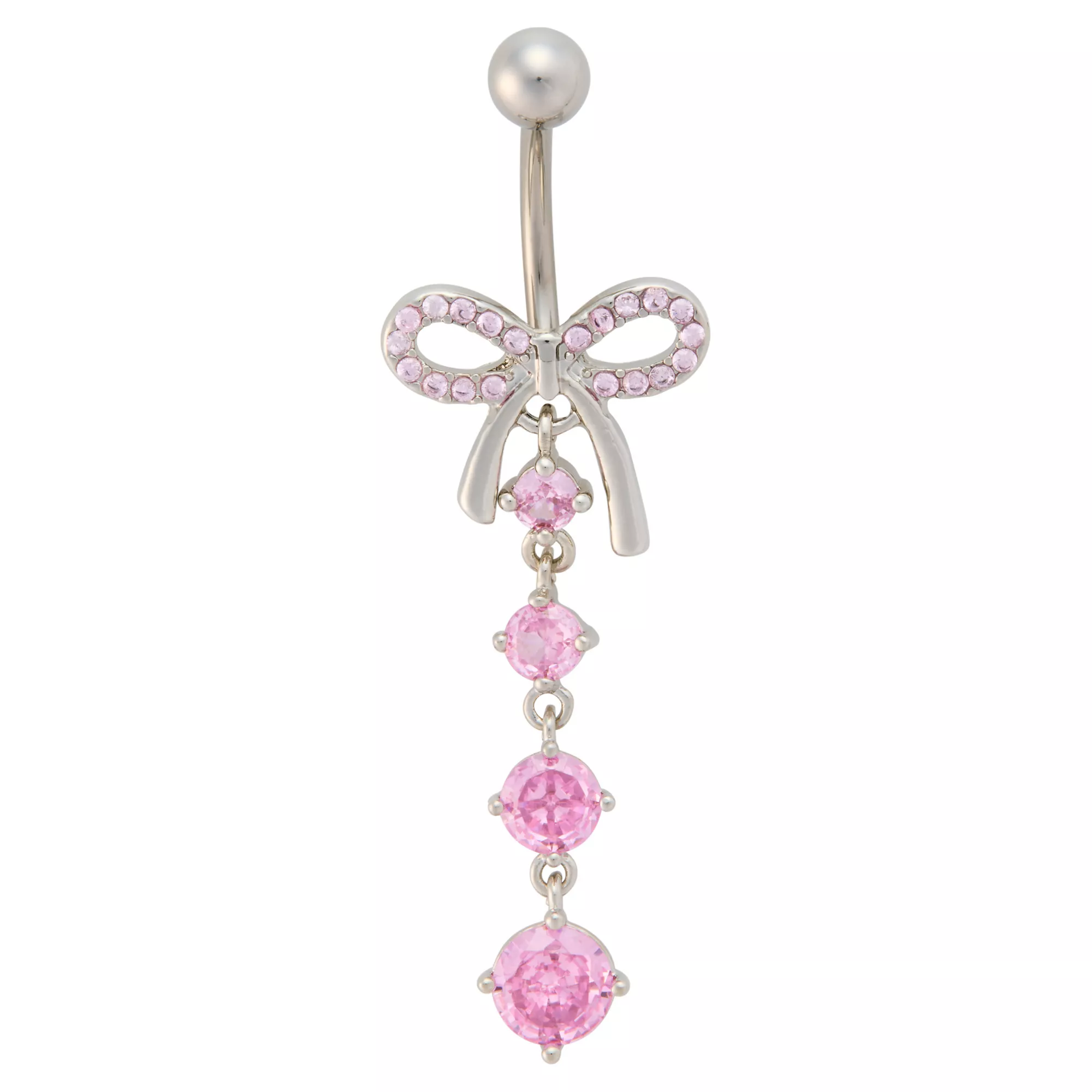 Pink CZ Bow Titanium Dangle Belly Ring - 14 Gauge at Spencer's