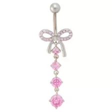 CZ Clear and Pink Titanium Dangle Belly Ring - 14 Gauge at Spencer's