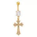 CZ Goldtone Titanium Cross Dangle Belly Ring - 14 Gauge at Spencer's