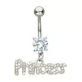 Round CZ Princess Charm Dangle Belly Ring - 14 Gauge at Spencer's