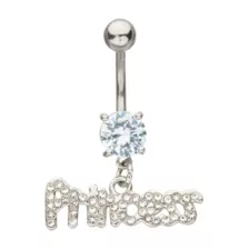 Round CZ Princess Charm Dangle Belly Ring - 14 Gauge at Spencer's