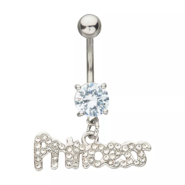 Round CZ Princess Charm Dangle Belly Ring - 14 Gauge at Spencer's
