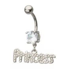 Round CZ Princess Charm Dangle Belly Ring - 14 Gauge at Spencer's