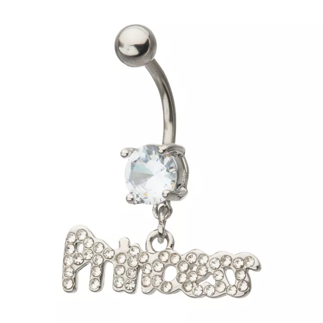 Round CZ Princess Charm Dangle Belly Ring - 14 Gauge at Spencer's