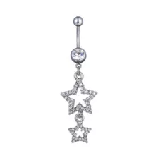 Round CZ Double Heart Dangle Belly Ring - 14 Gauge at Spencer's