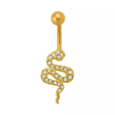 CZ Goldtone Snake Banana Belly Ring - 14 Gauge at Spencer's