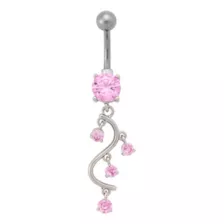 CZ Pink Multi-Gem Titanium Dangle Belly Ring - 14 Gauge at Spencer's