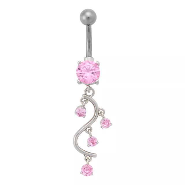 CZ Pink Multi-Gem Titanium Dangle Belly Ring - 14 Gauge at Spencer's