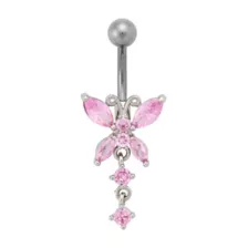 CZ Pink Butterfly Dangle Belly Ring - 14 Gauge at Spencer's