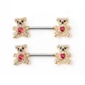 CZ Teddy Bear Goldtone Nipple Barbells - 14 Gauge at Spencer's
