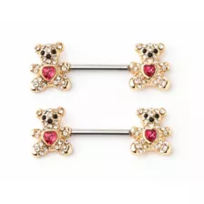 CZ Teddy Bear Goldtone Nipple Barbells - 14 Gauge at Spencer's