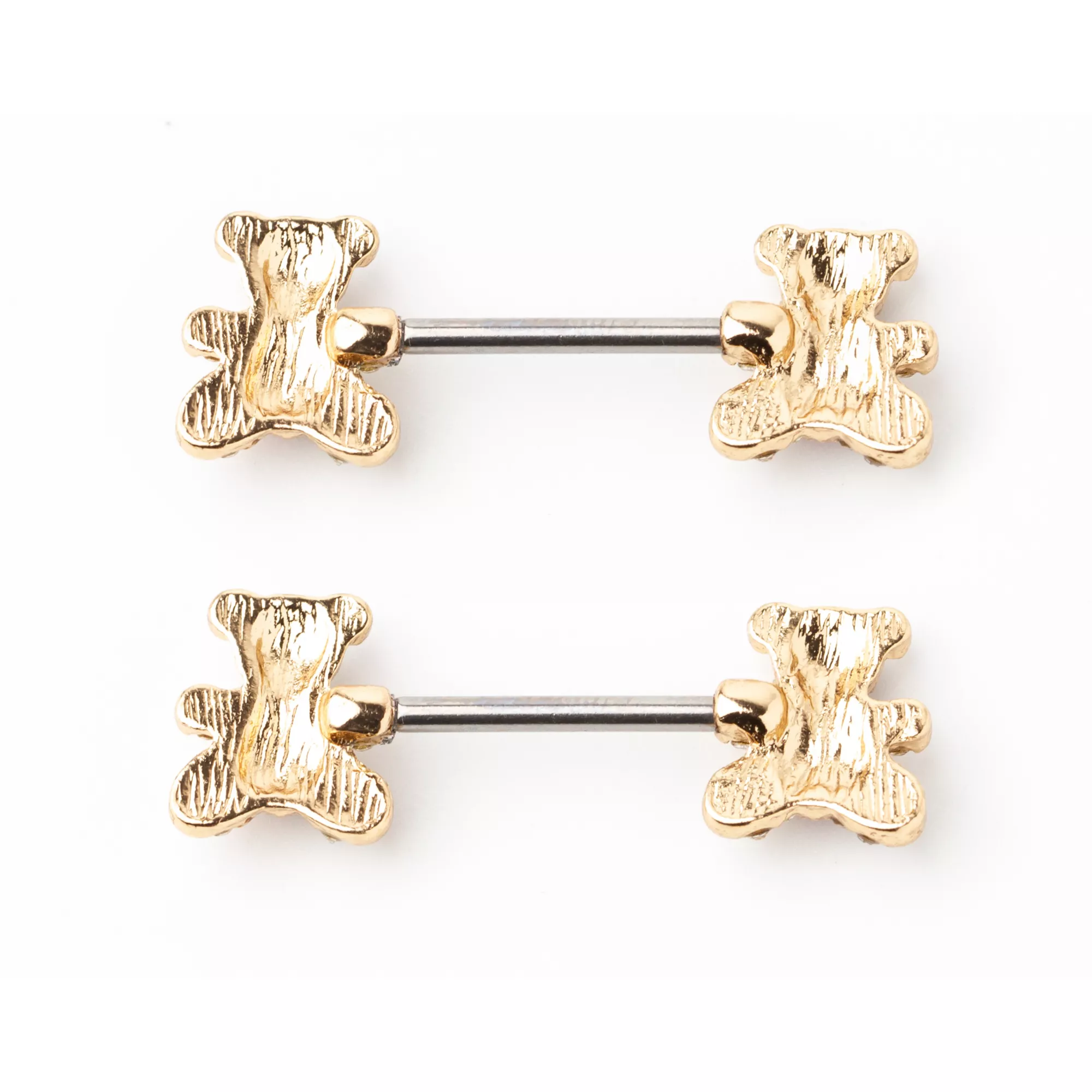 CZ Teddy Bear Goldtone Nipple Barbells - 14 Gauge at Spencer's