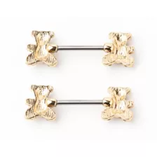 CZ Teddy Bear Goldtone Nipple Barbells - 14 Gauge at Spencer's