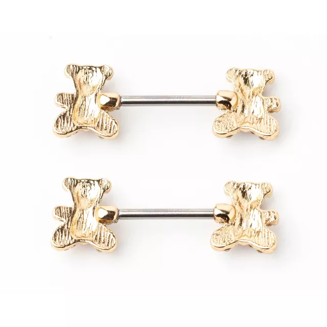 CZ Teddy Bear Goldtone Nipple Barbells - 14 Gauge at Spencer's