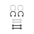 Multi-Pack Black and Silver-Tone Titanium Nipple Barbells and Horseshoe Rings 4 Pair - 14 Gauge at Spencer's