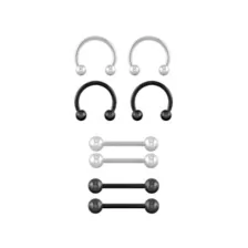Multi-Pack Black and Silver-Tone Titanium Nipple Barbells and Horseshoe Rings 4 Pair - 14 Gauge at Spencer's
