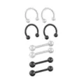 Multi-Pack Black and Silver-Tone Titanium Nipple Barbells and Horseshoe Rings 4 Pair - 14 Gauge at Spencer's