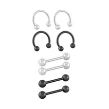 Multi-Pack Black and Silver-Tone Titanium Nipple Barbells and Horseshoe Rings 4 Pair - 14 Gauge at Spencer's