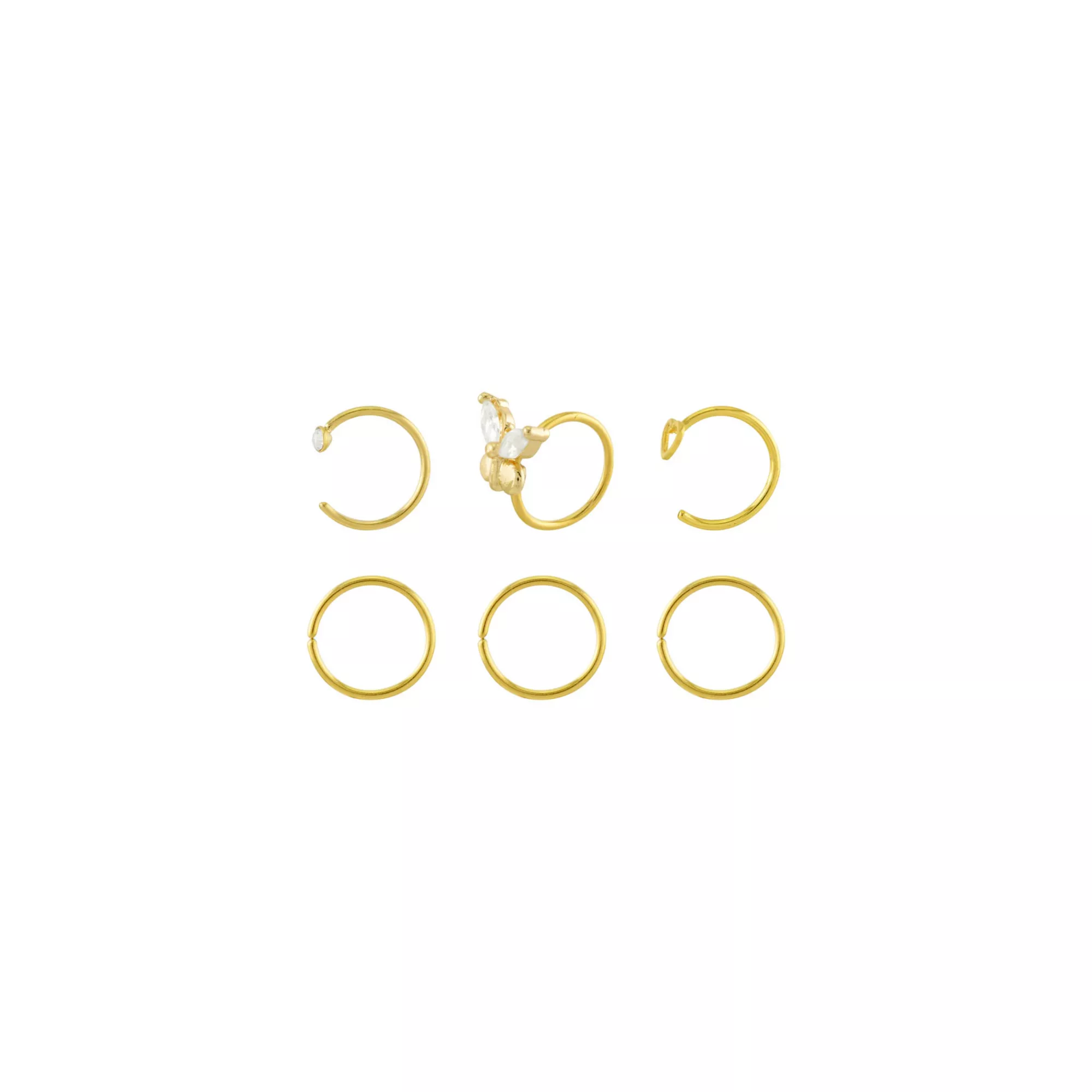 Multi-Pack 14K Gold-Plated Heart and Butterfly Hoops 6 Pack - 20 Gauge at Spencer's