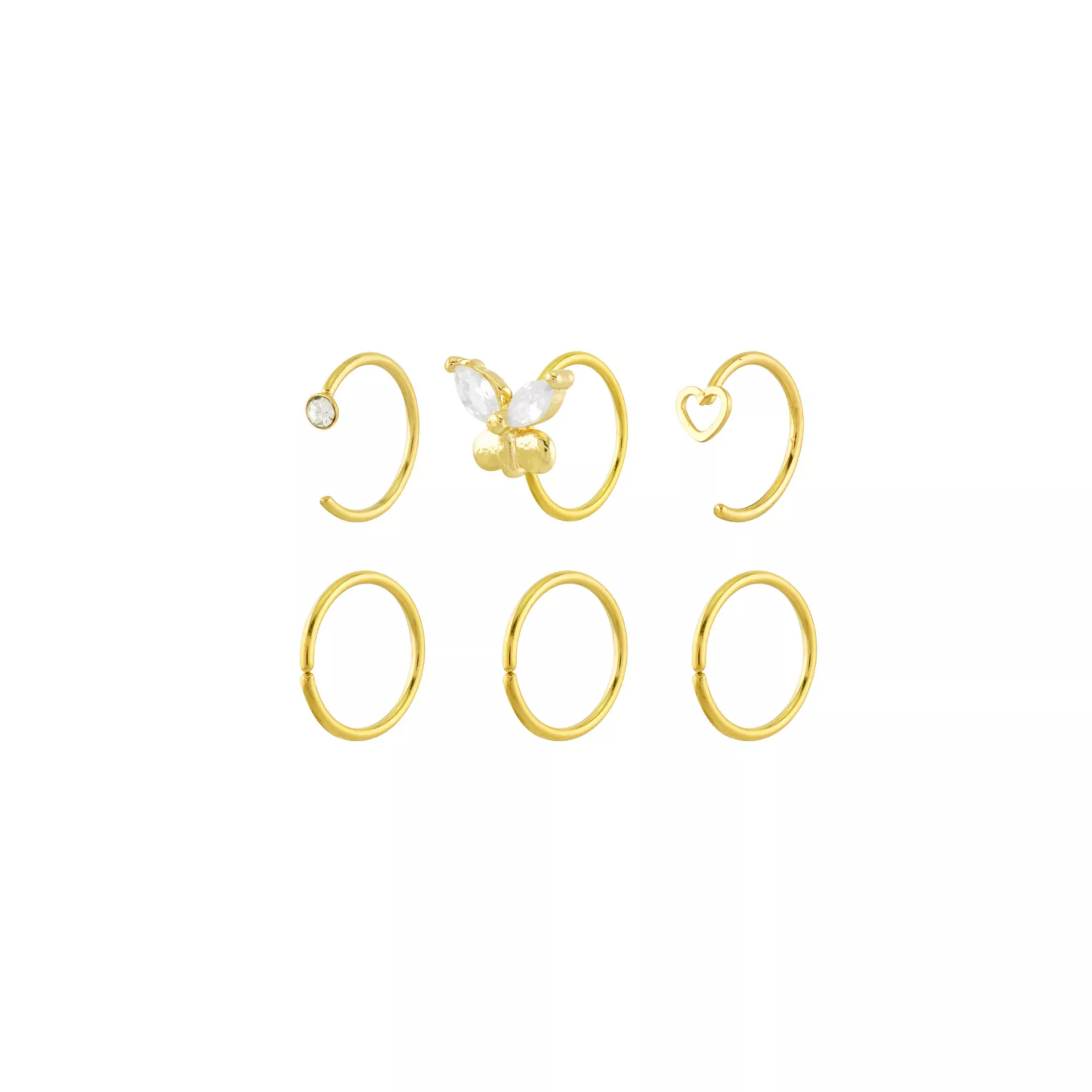 Multi-Pack 14K Gold-Plated Heart and Butterfly Hoops 6 Pack - 20 Gauge at Spencer's