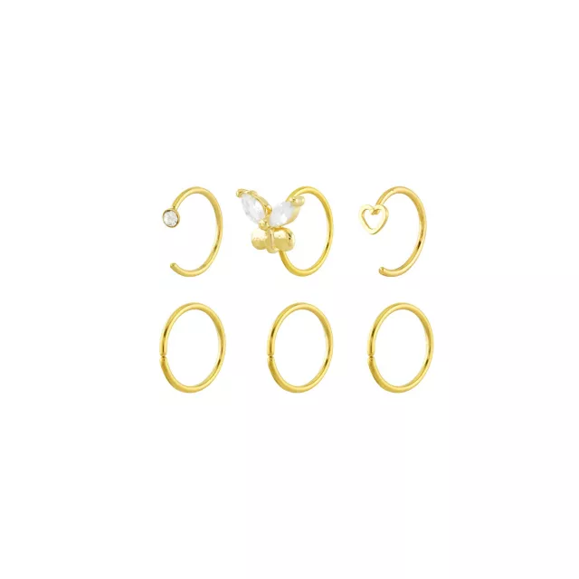 Multi-Pack 14K Gold Heart and Butterfly Hoops 6 Pack - 20 Gauge at Spencer's