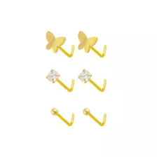 Multi-Pack CZ 14K Gold Butterfly L-Bend Nose Pins 6 Pack - 20 Gauge at Spencer's