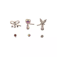 Multi-Pack Aurora Borealis Effect Bow Heart L-Bend and Pin Nose Rings 6 Pack - 20 Gauge at Spencer's